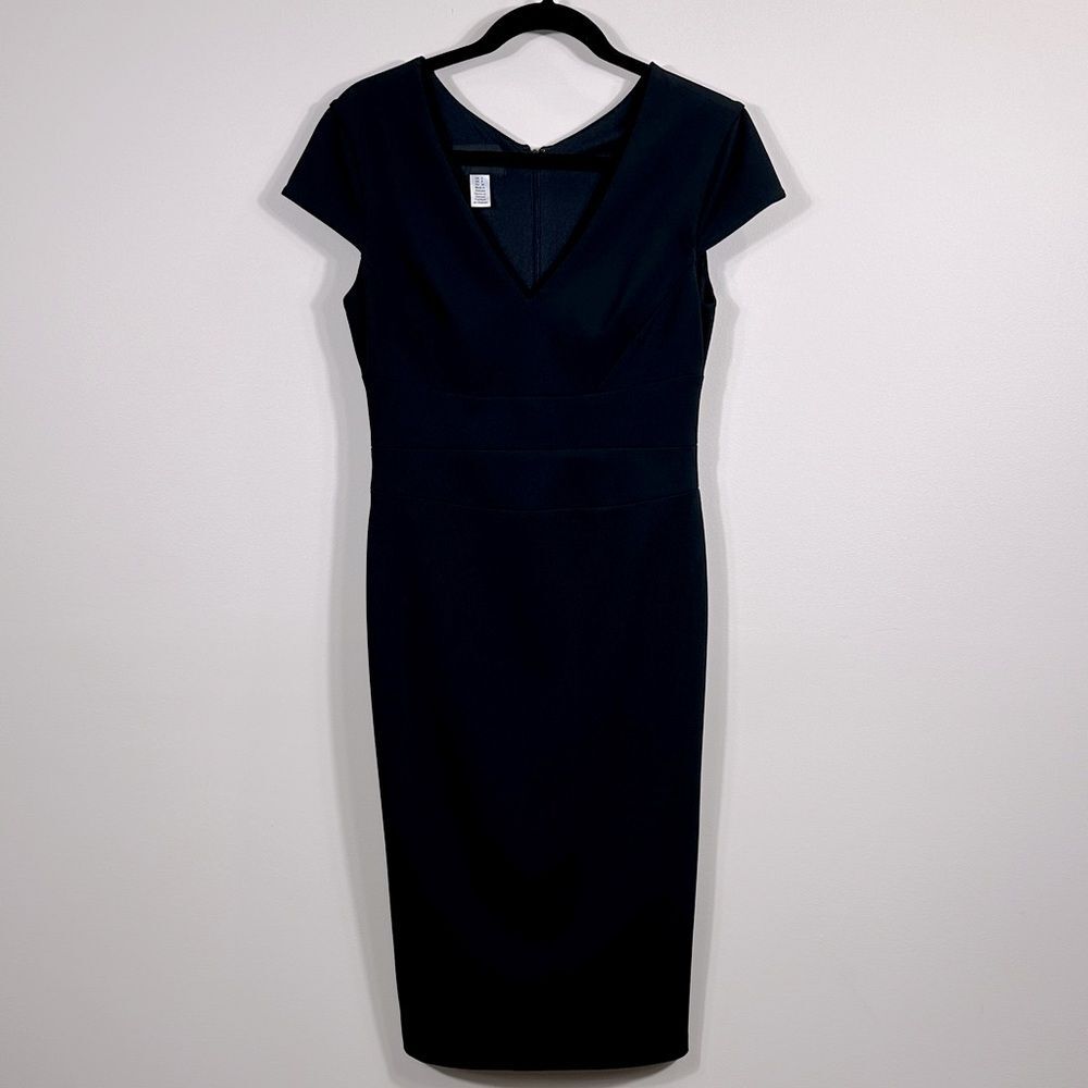 Donna Morgan Midi Cap Sleeve V-Neck Black Professional Office LBD Women Dress 4